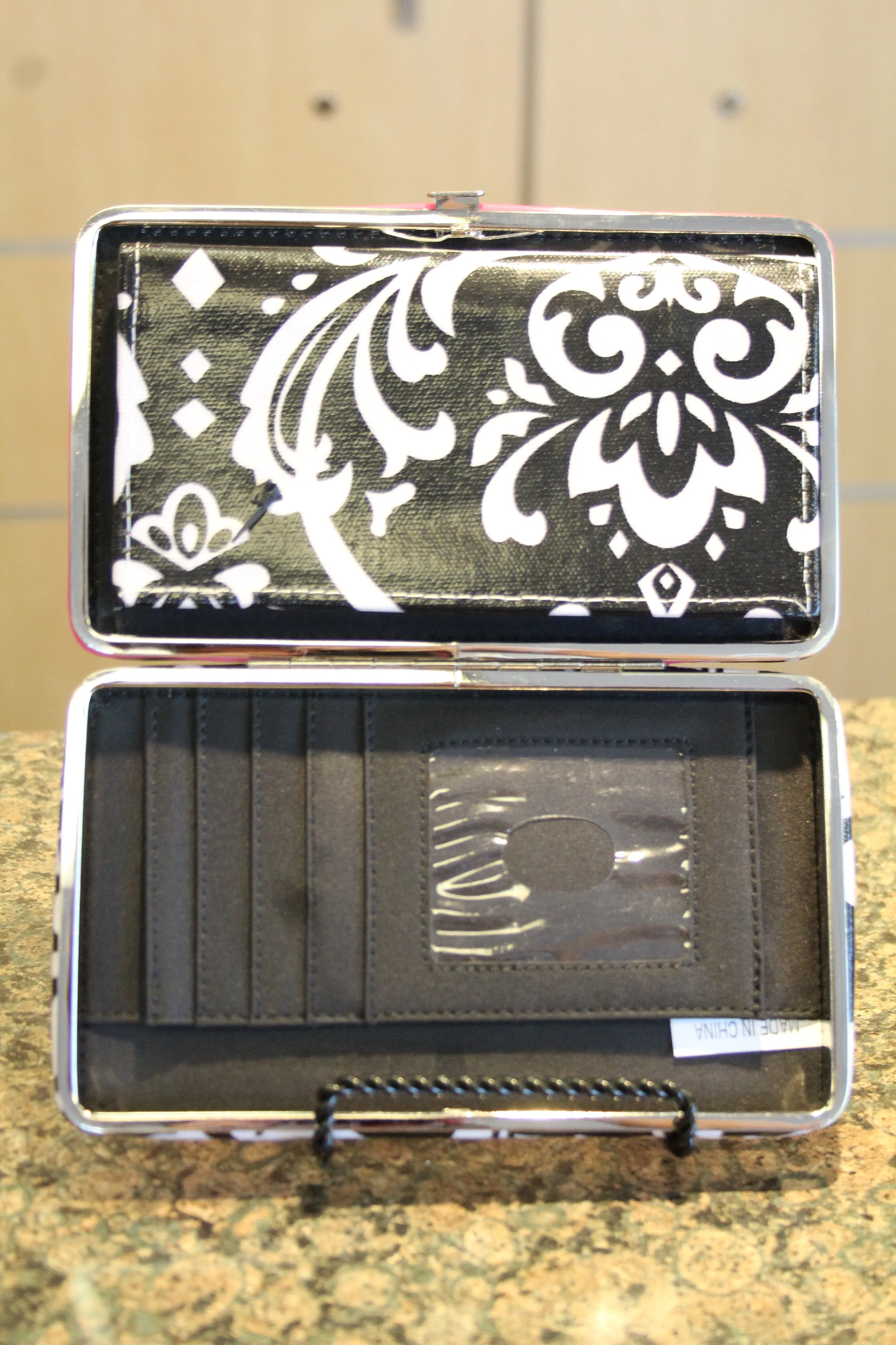 ADO | Bling Cross Damask Print Clutch Wallet Pink