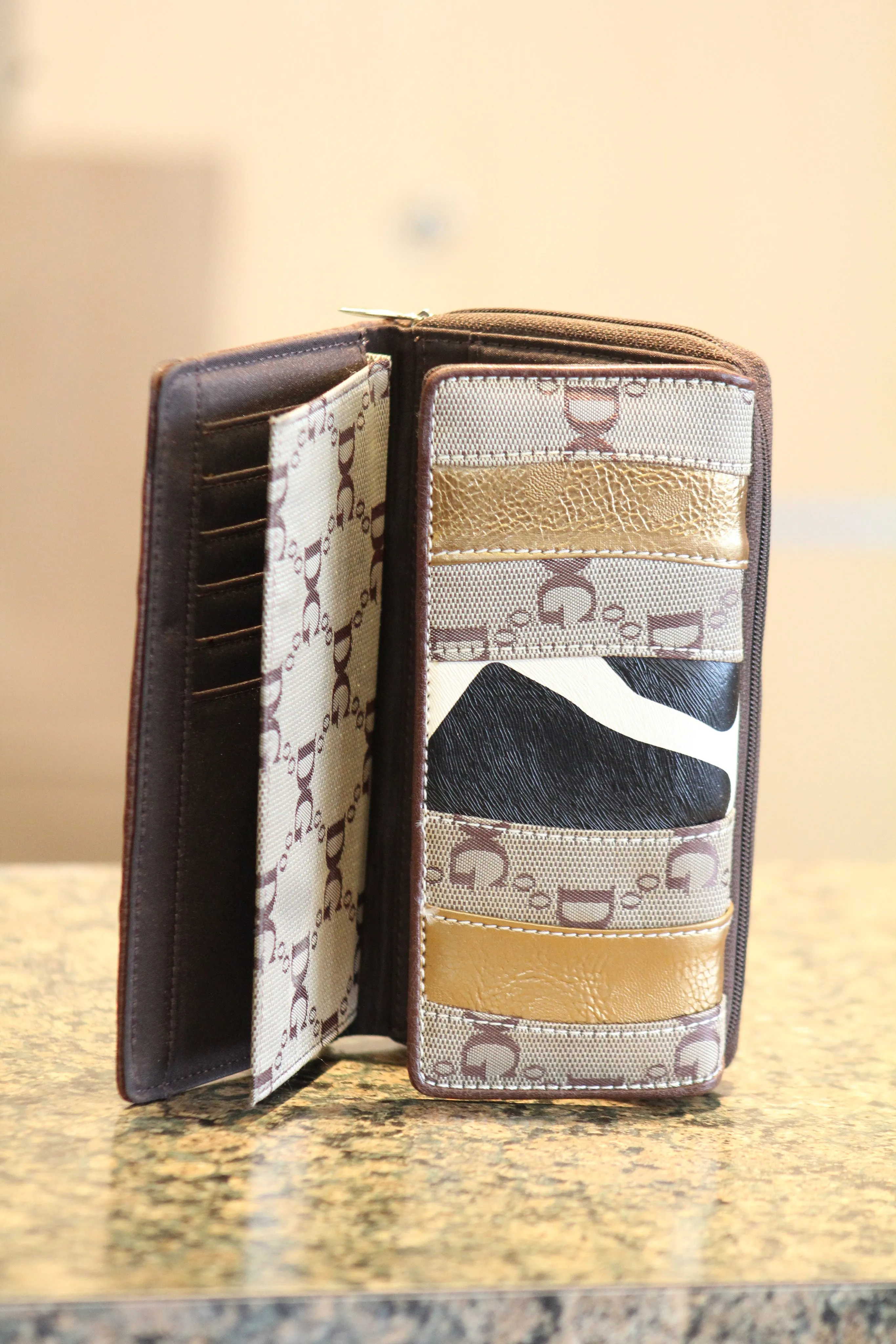 ADO | Cow Print Trifold Clutch Wallet