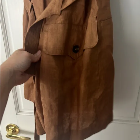 ALC 14 Brown Button-Front Fly Zip Romper Linen Never Worn