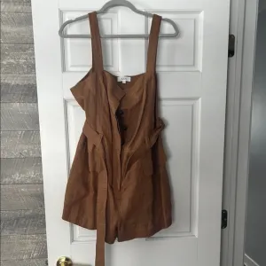 ALC 14 Brown Button-Front Fly Zip Romper Linen Never Worn