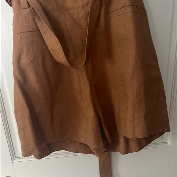 ALC 14 Brown Button-Front Fly Zip Romper Linen Never Worn