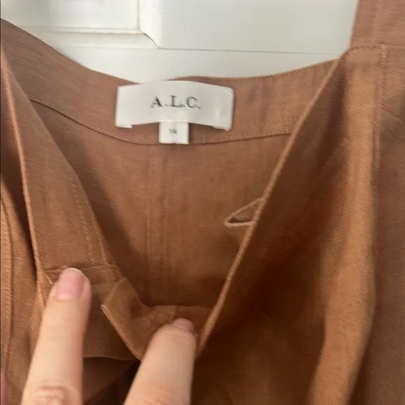 ALC 14 Brown Button-Front Fly Zip Romper Linen Never Worn