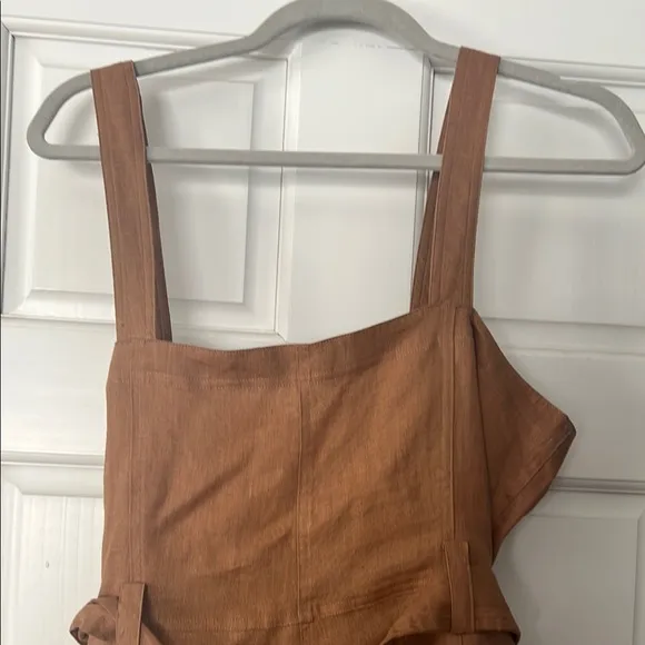 ALC 14 Brown Button-Front Fly Zip Romper Linen Never Worn
