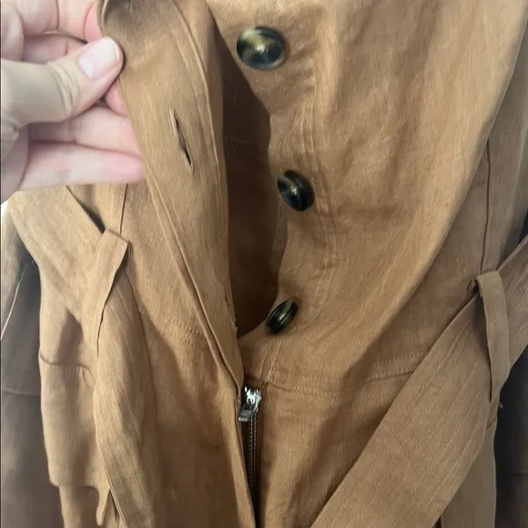 ALC 14 Brown Button-Front Fly Zip Romper Linen Never Worn