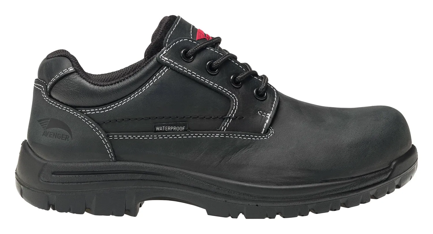Avenger Mens Black Leather Comp Toe 7119 Oxford Work Shoes