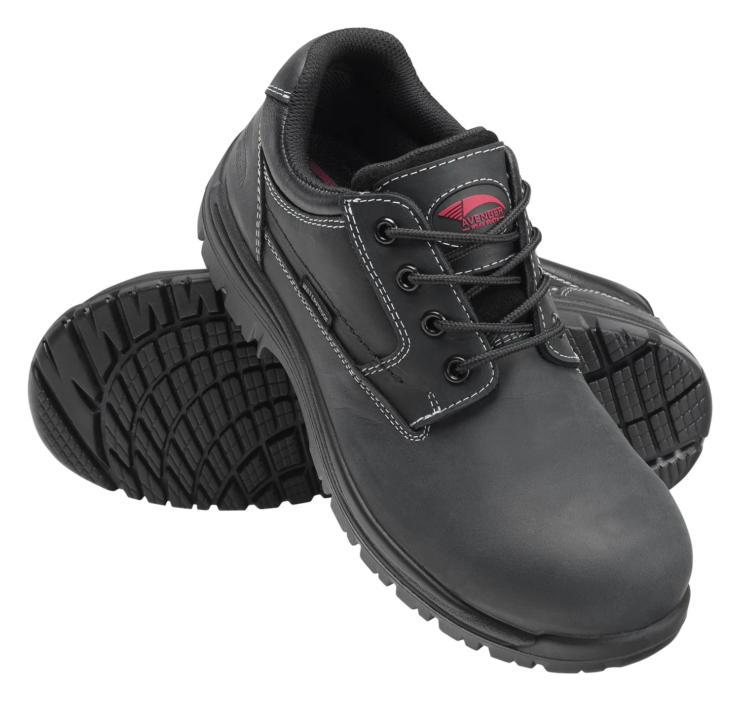 Avenger Mens Black Leather Comp Toe 7119 Oxford Work Shoes