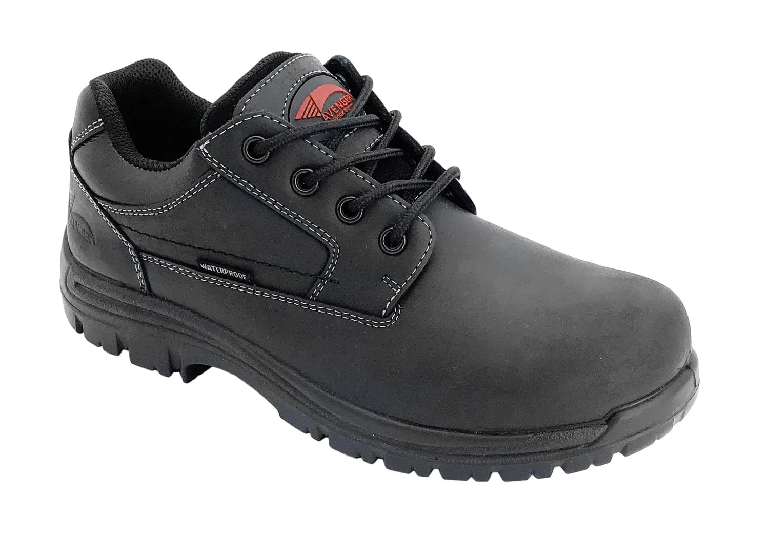 Avenger Mens Black Leather Comp Toe 7119 Oxford Work Shoes