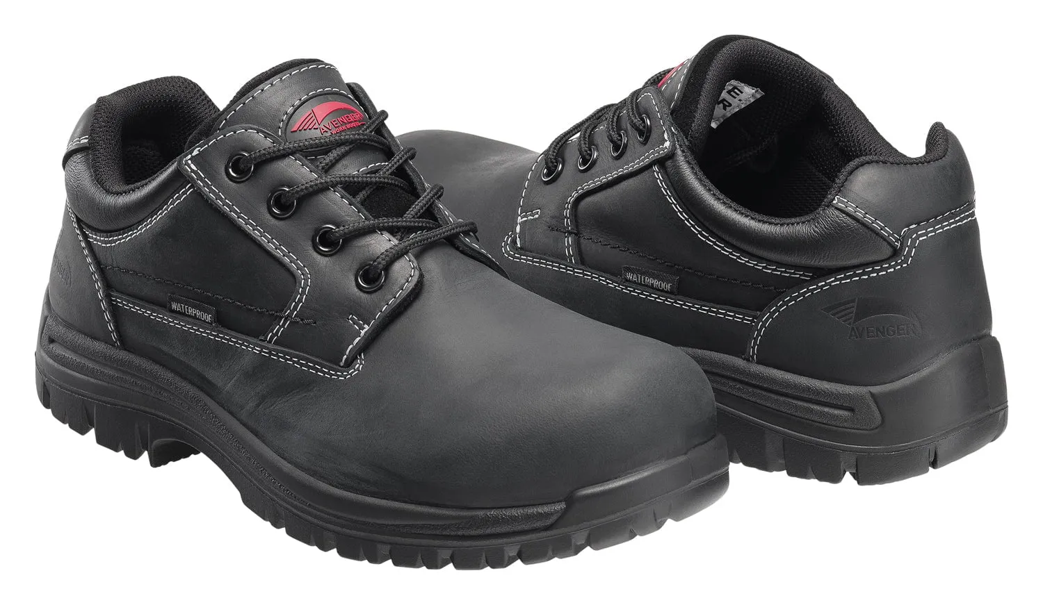 Avenger Mens Black Leather Comp Toe 7119 Oxford Work Shoes