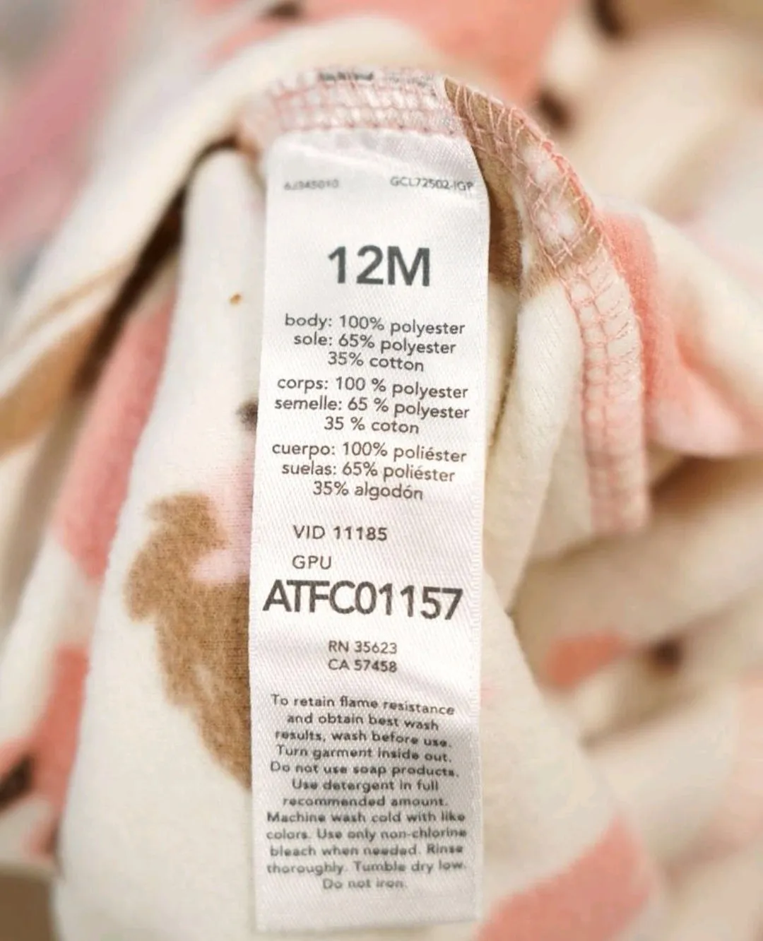 BABY GIRL SIZE 12 MONTHS - CARTER'S Warm Fleece, Footed Onesie EUC B13