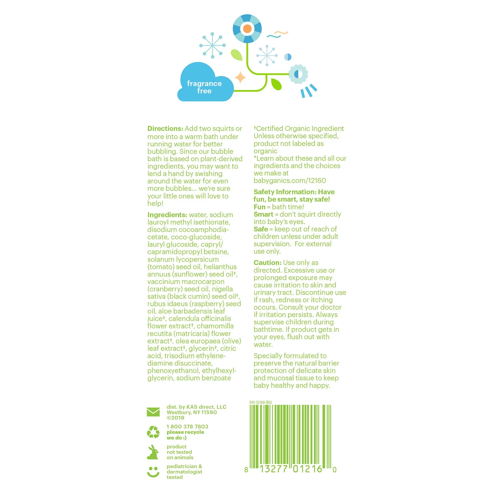 Babyganics Bubble Bath Fragrance Free 591ml Exp: 12/23