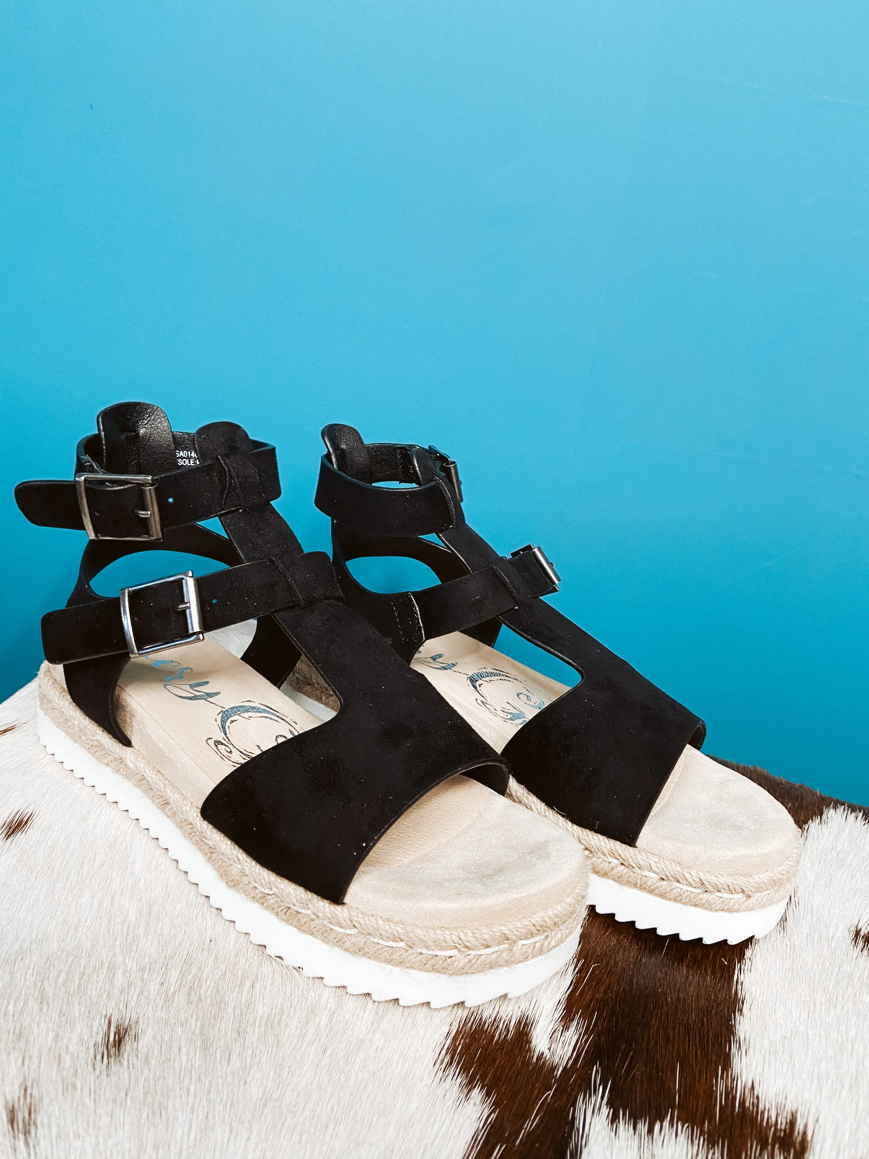Black Faux Suede Sandal w/ Ankle Strap