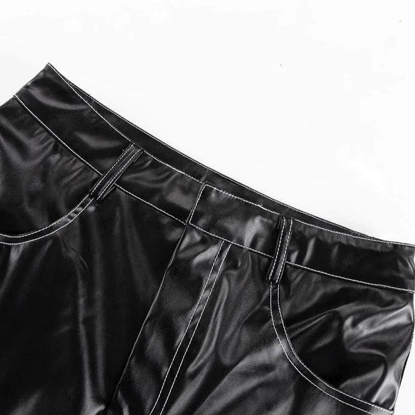 Black Liqueur Faux Leather Slit Maxi Skirt