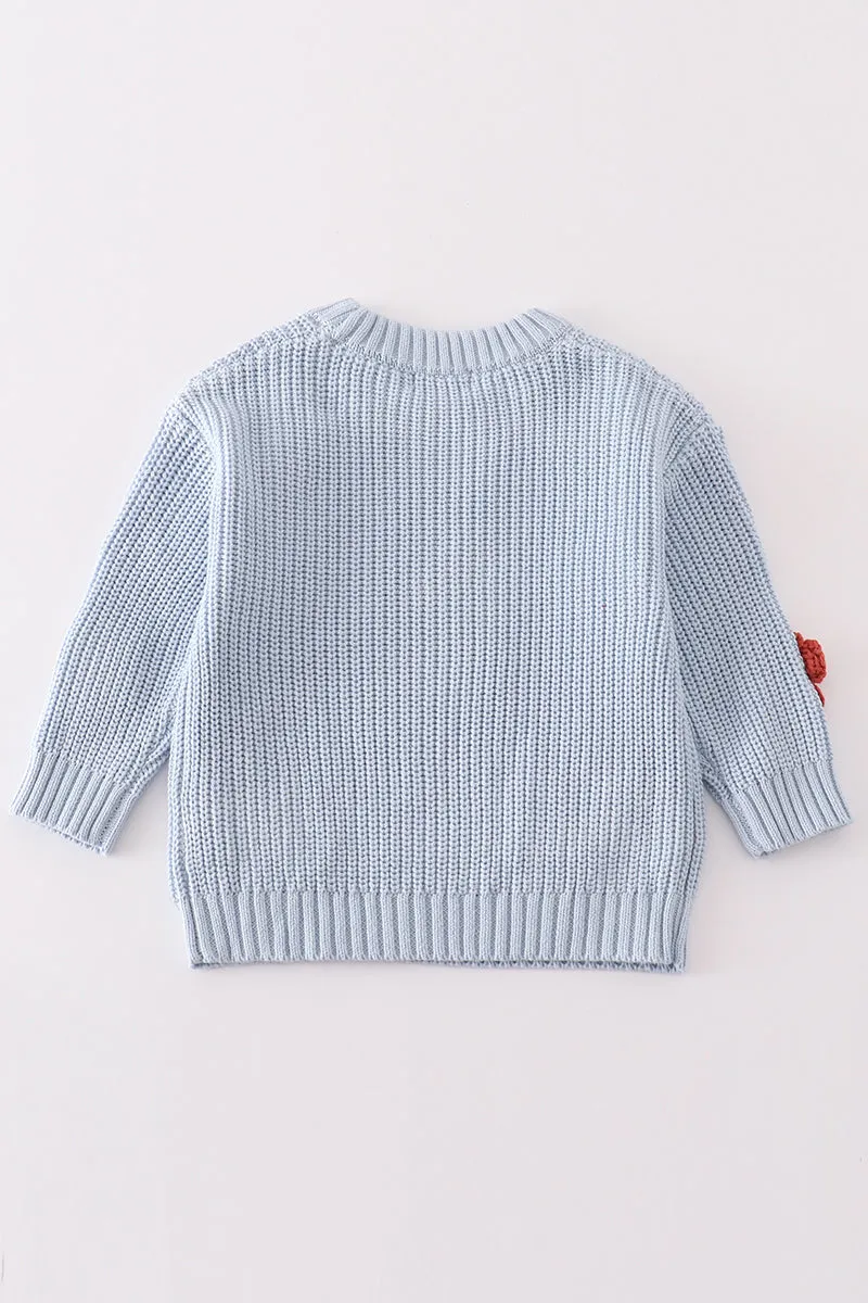 Blue Floral Hand-embroidery Jumper Sweater
