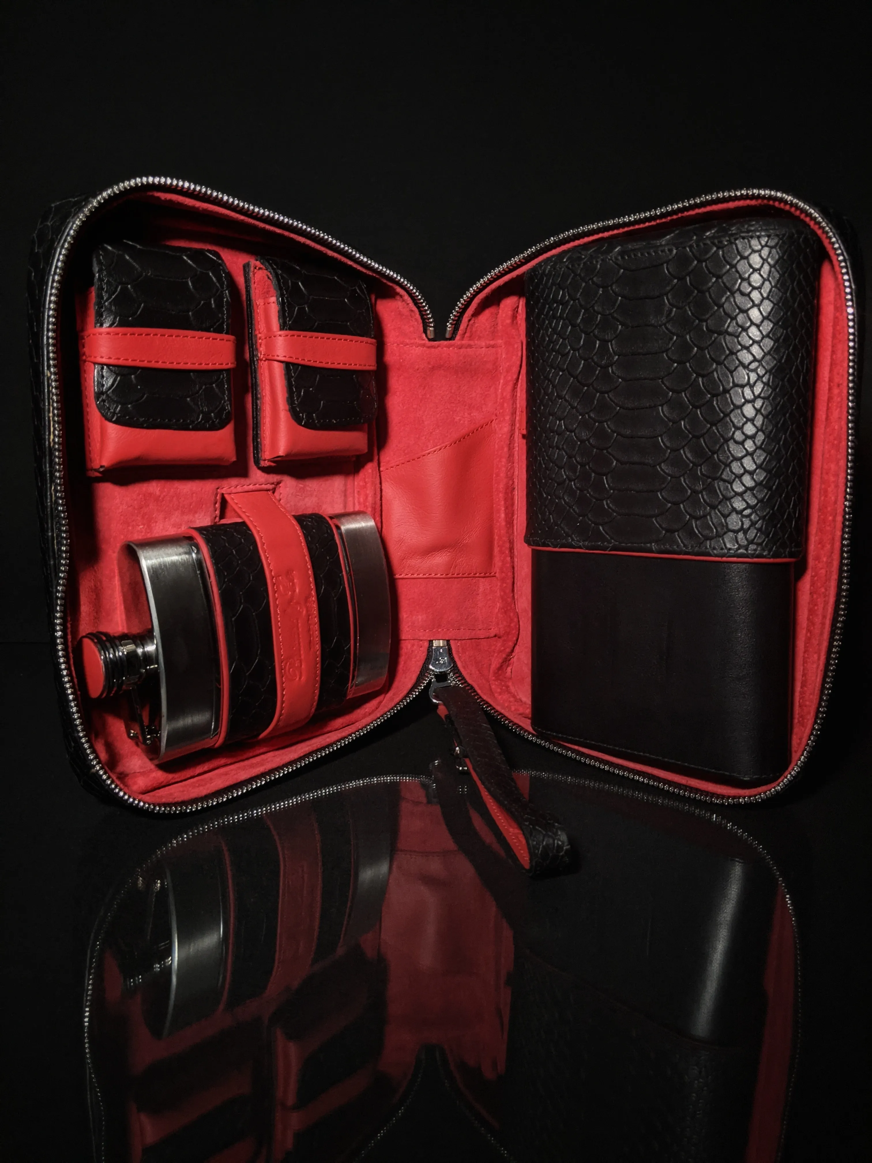 Brizard and Co Black Python Pattern and Red Leather cigar cutter