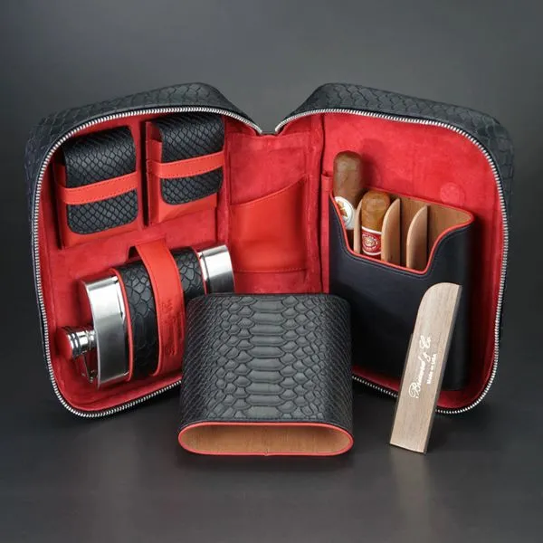 Brizard and Co Black Python Pattern and Red Leather cigar cutter
