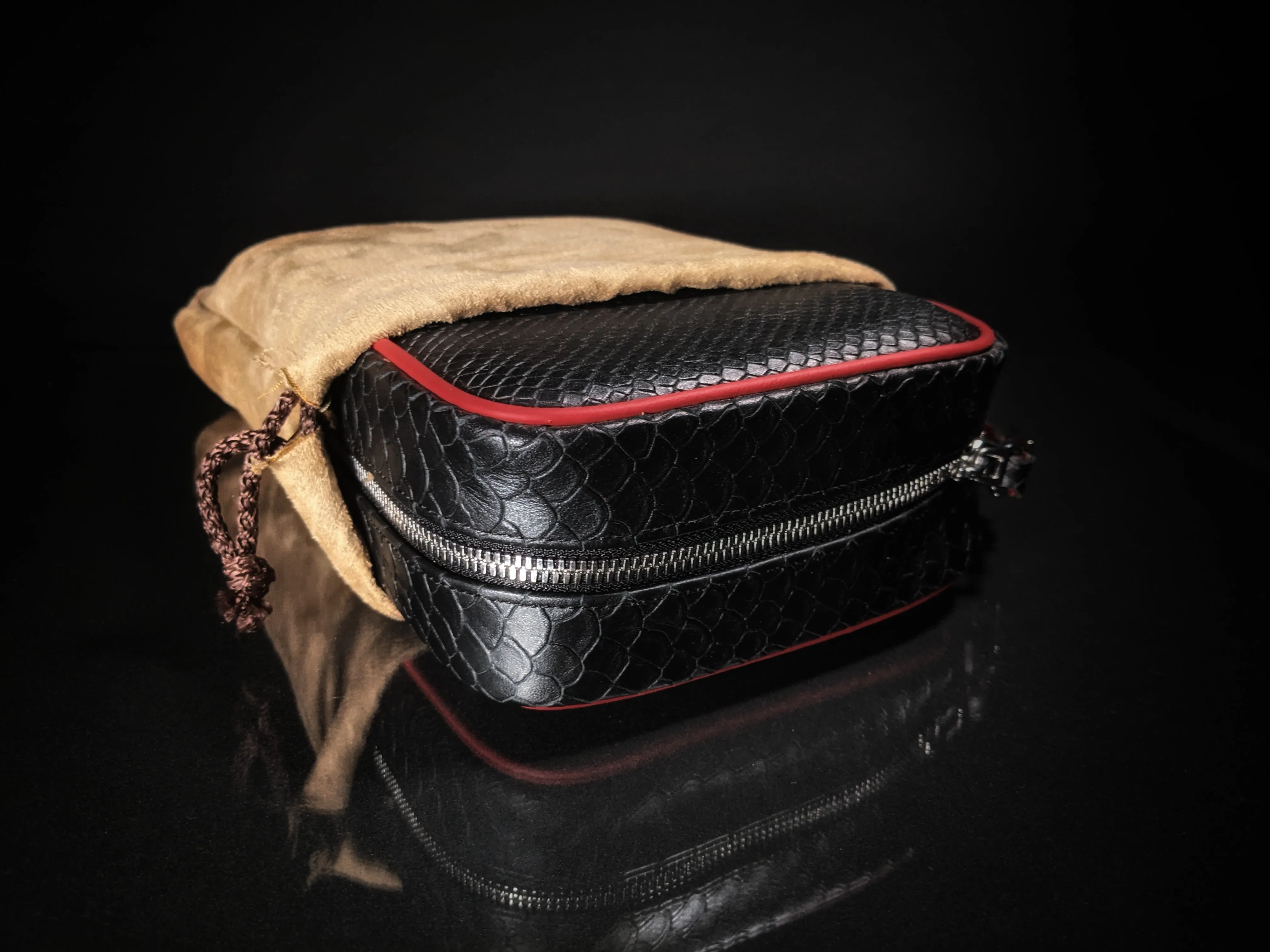 Brizard and Co Black Python Pattern and Red Leather cigar cutter