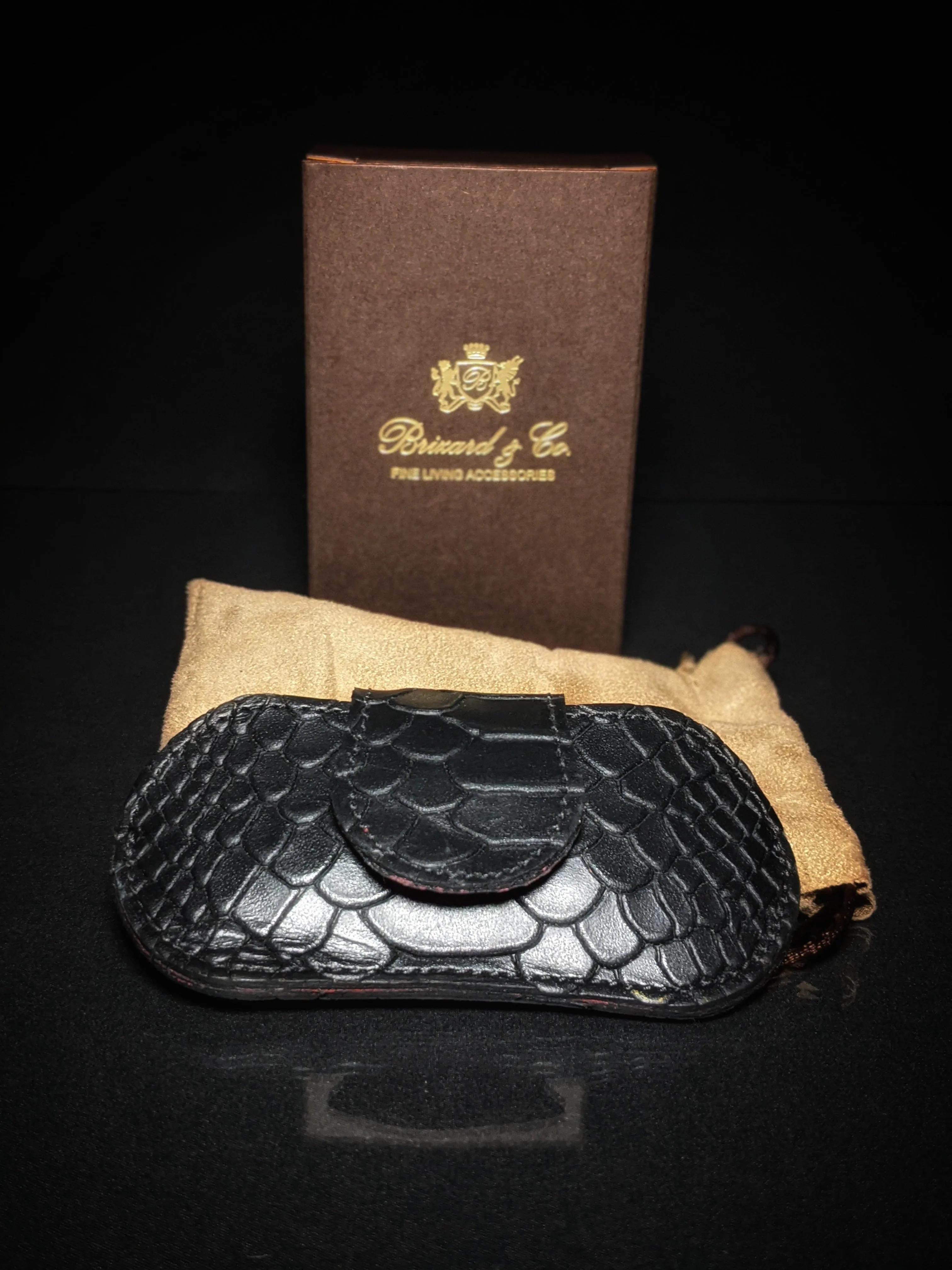 Brizard and Co Black Python Pattern and Red Leather cigar cutter
