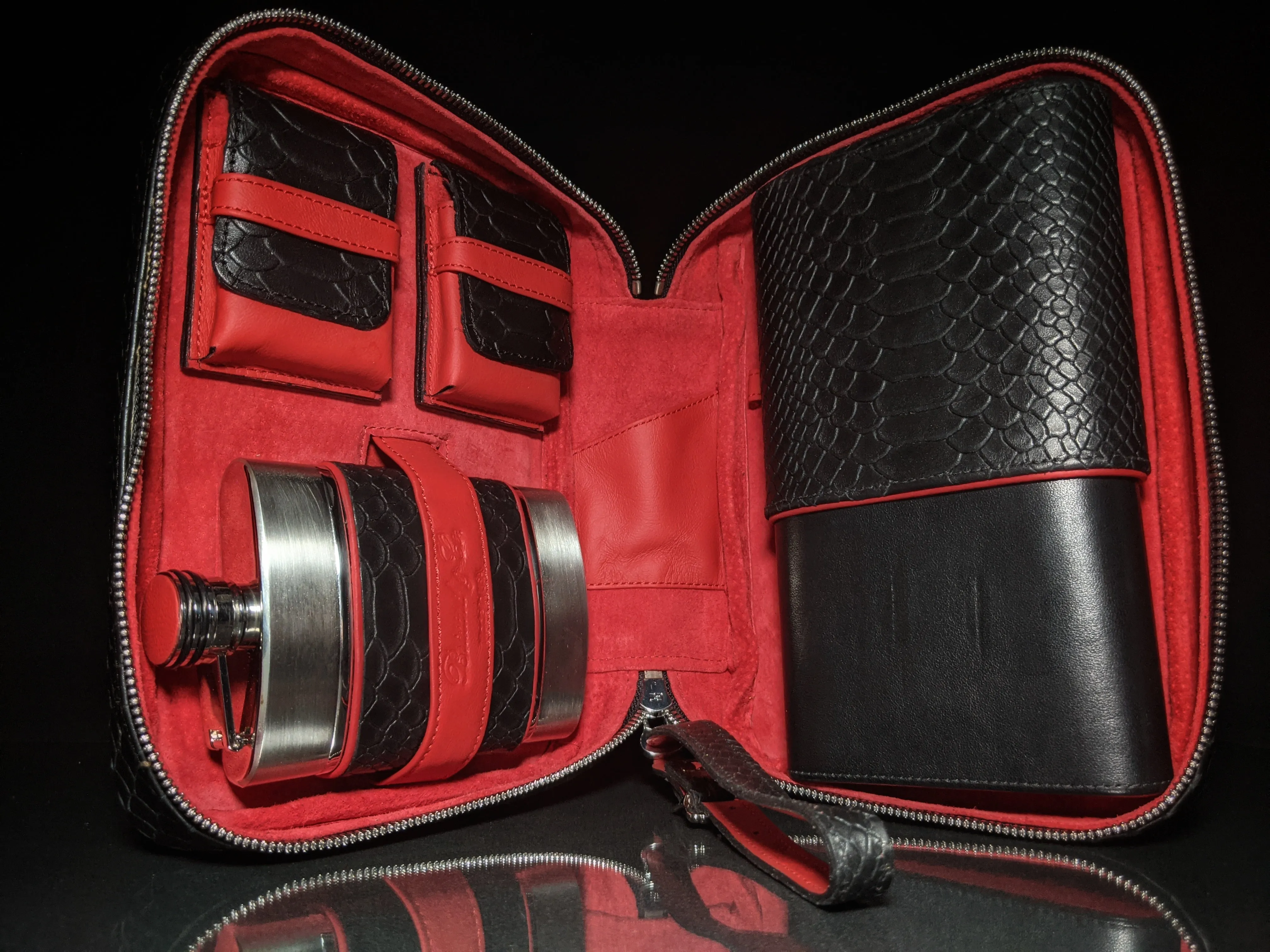 Brizard and Co Black Python Pattern and Red Leather cigar cutter