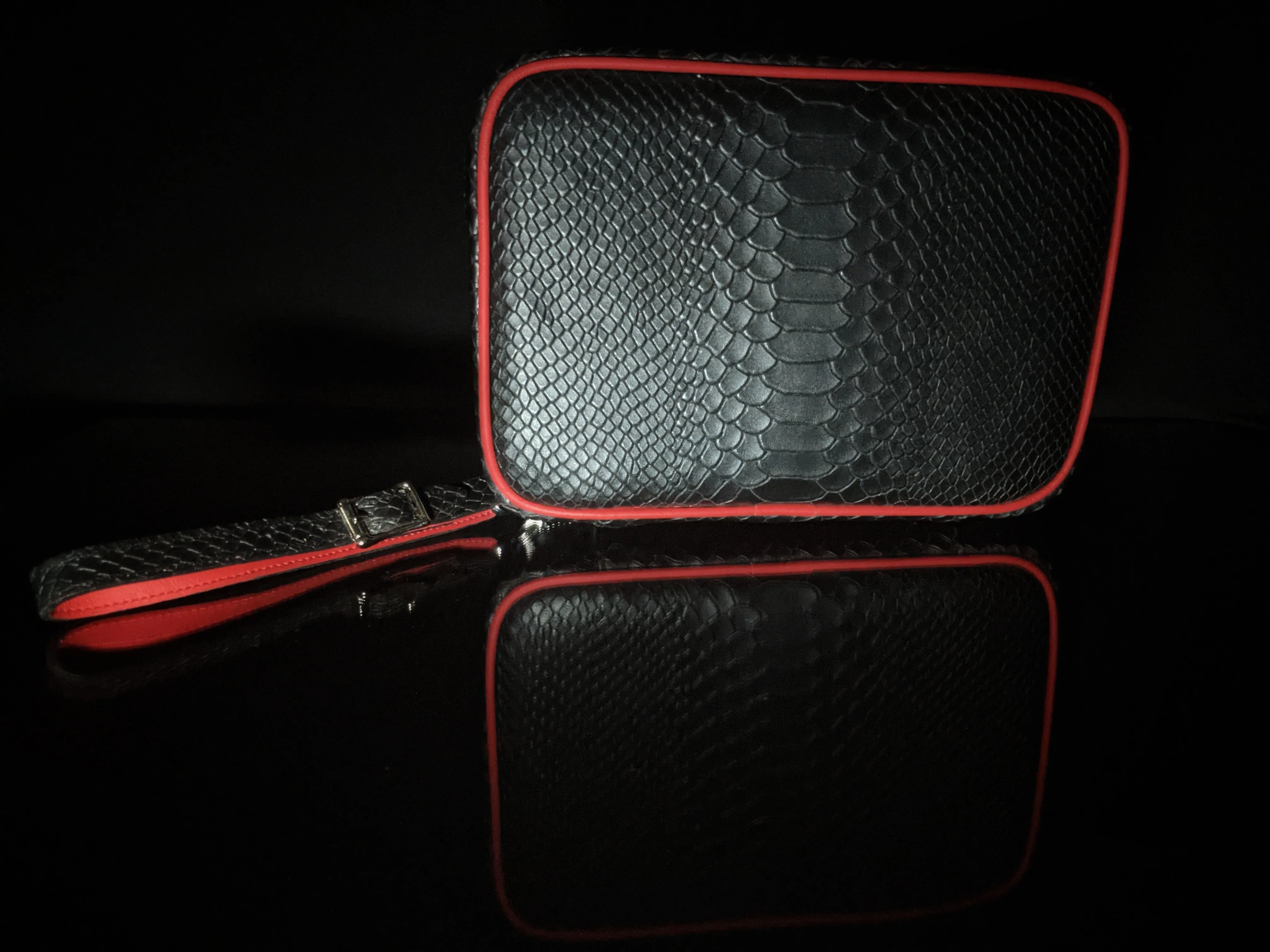 Brizard and Co Black Python Pattern and Red Leather cigar cutter