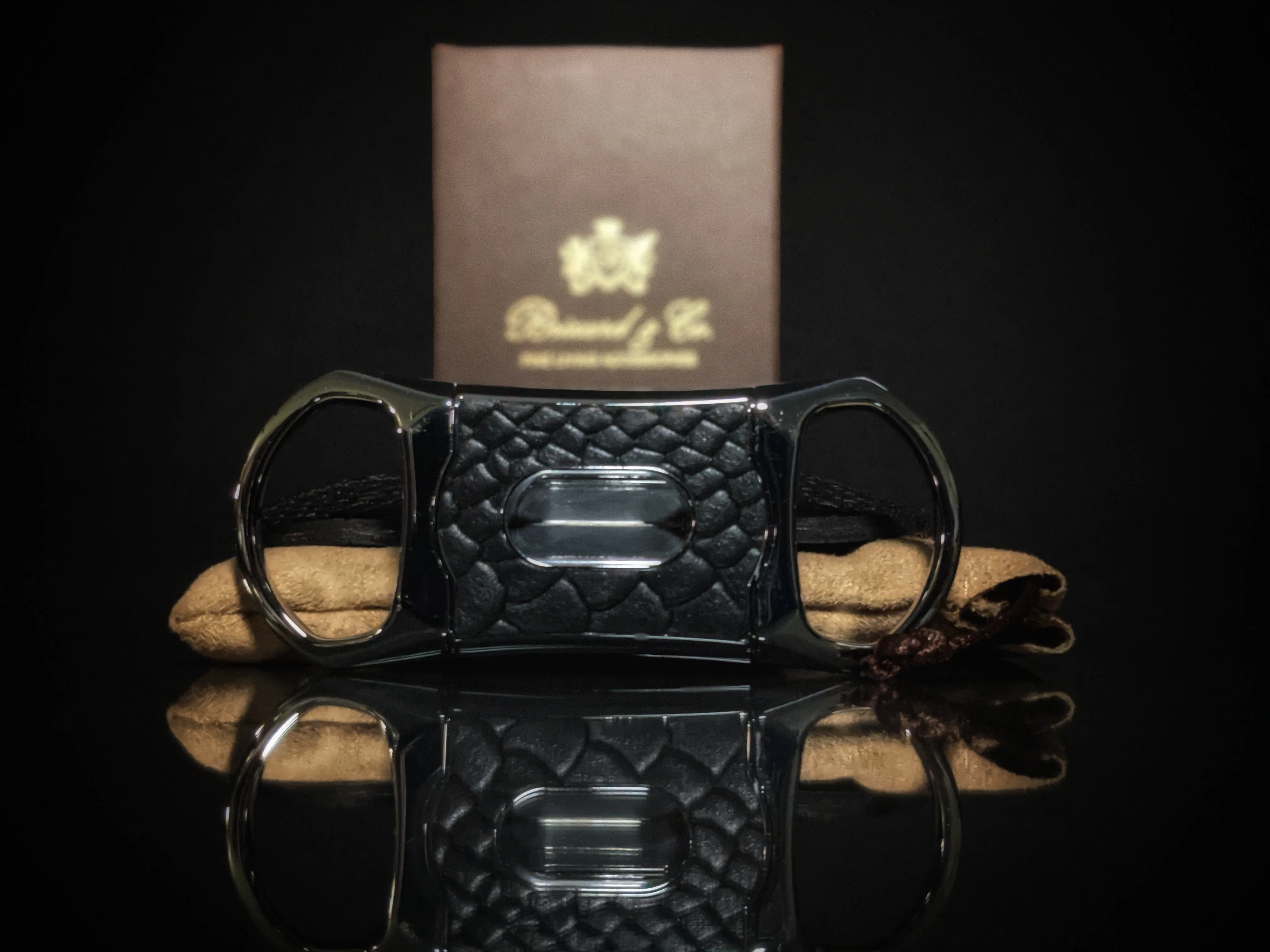 Brizard and Co Black Python Pattern and Red Leather cigar cutter