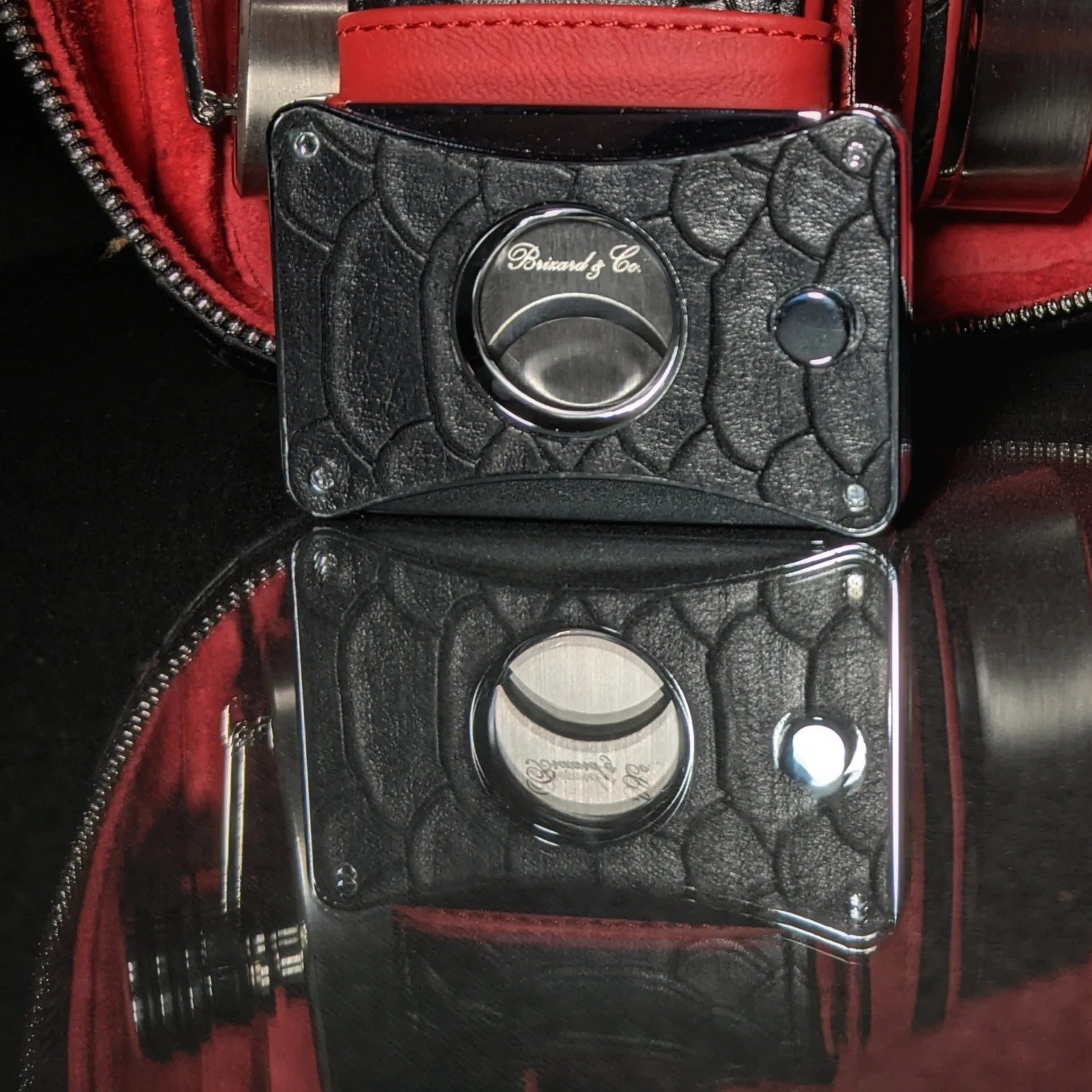 Brizard and Co Black Python Pattern and Red Leather cigar cutter