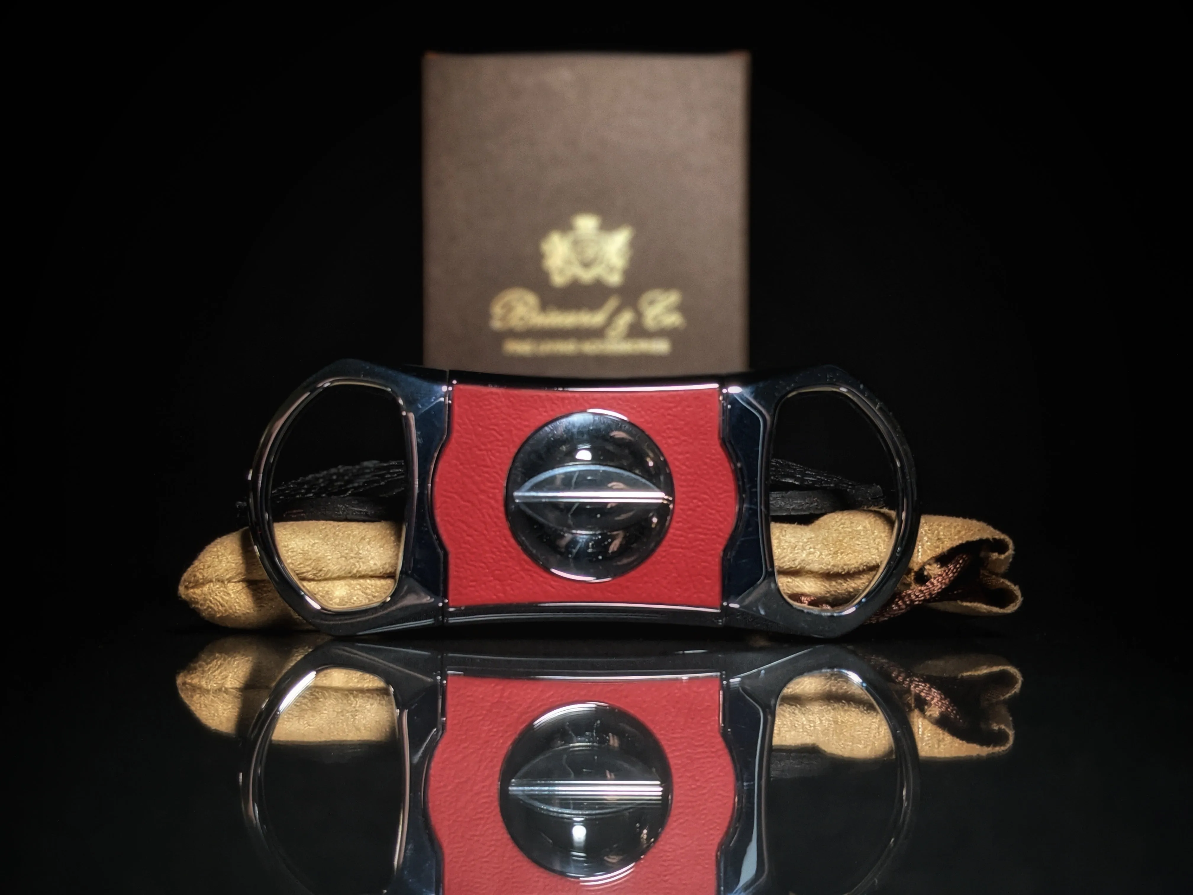 Brizard and Co Black Python Pattern and Red Leather cigar cutter