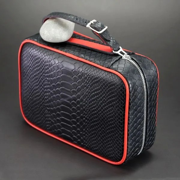 Brizard and Co Black Python Pattern and Red Leather cigar cutter
