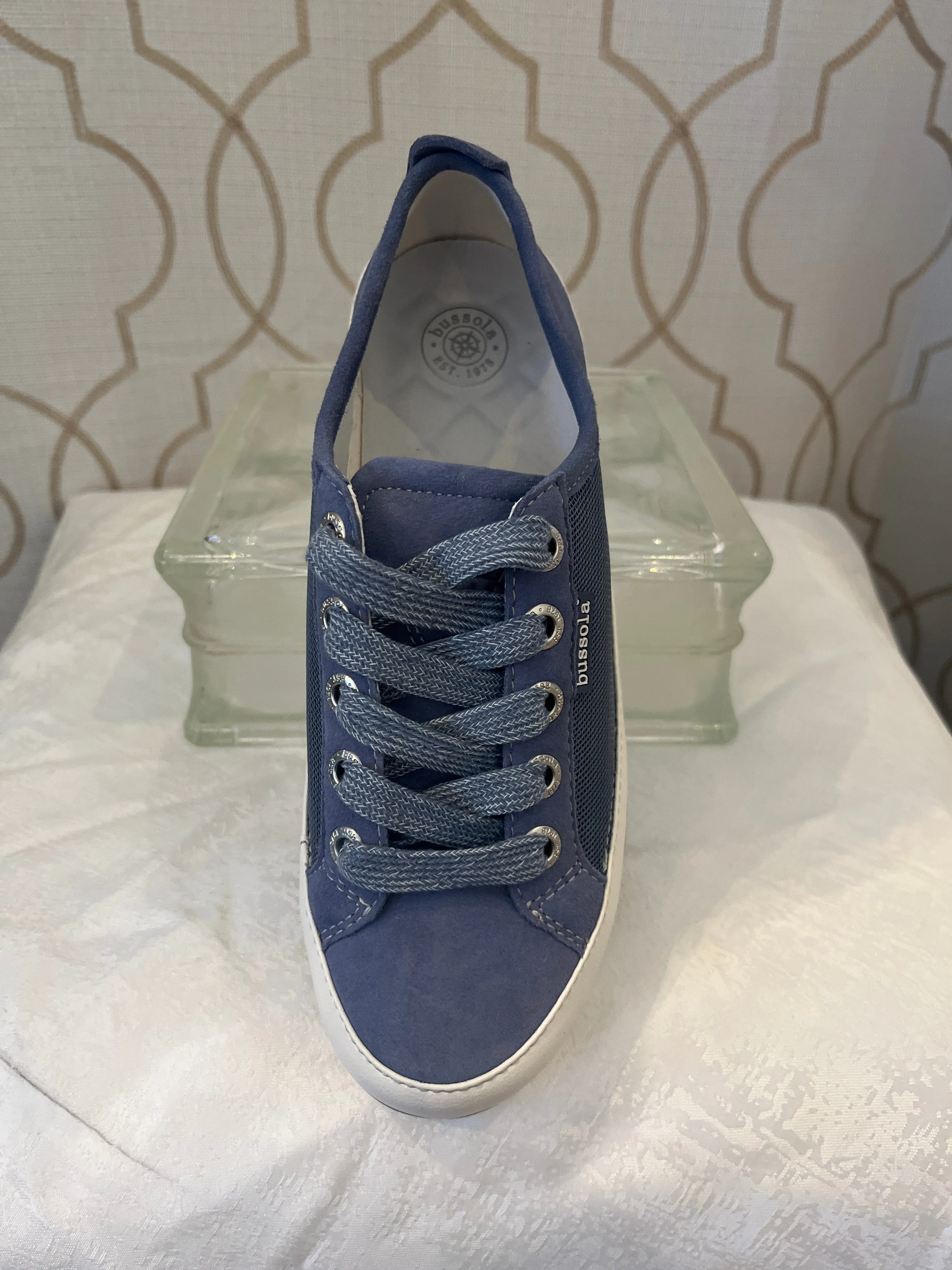 BUSSOLA KAETHE HEAVEN BLUE SUEDE AND MESH LACE UP SNEAKER