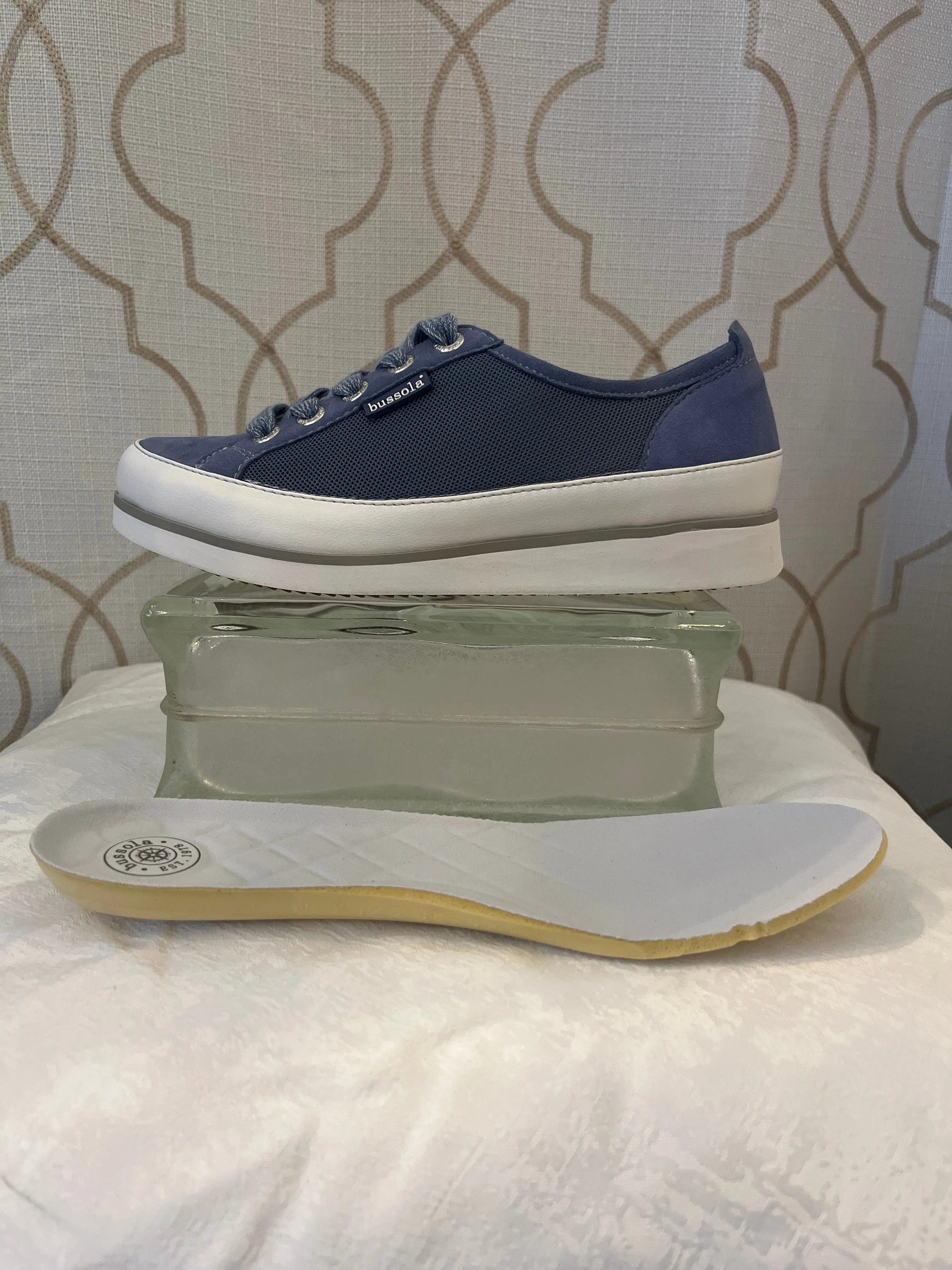 BUSSOLA KAETHE HEAVEN BLUE SUEDE AND MESH LACE UP SNEAKER