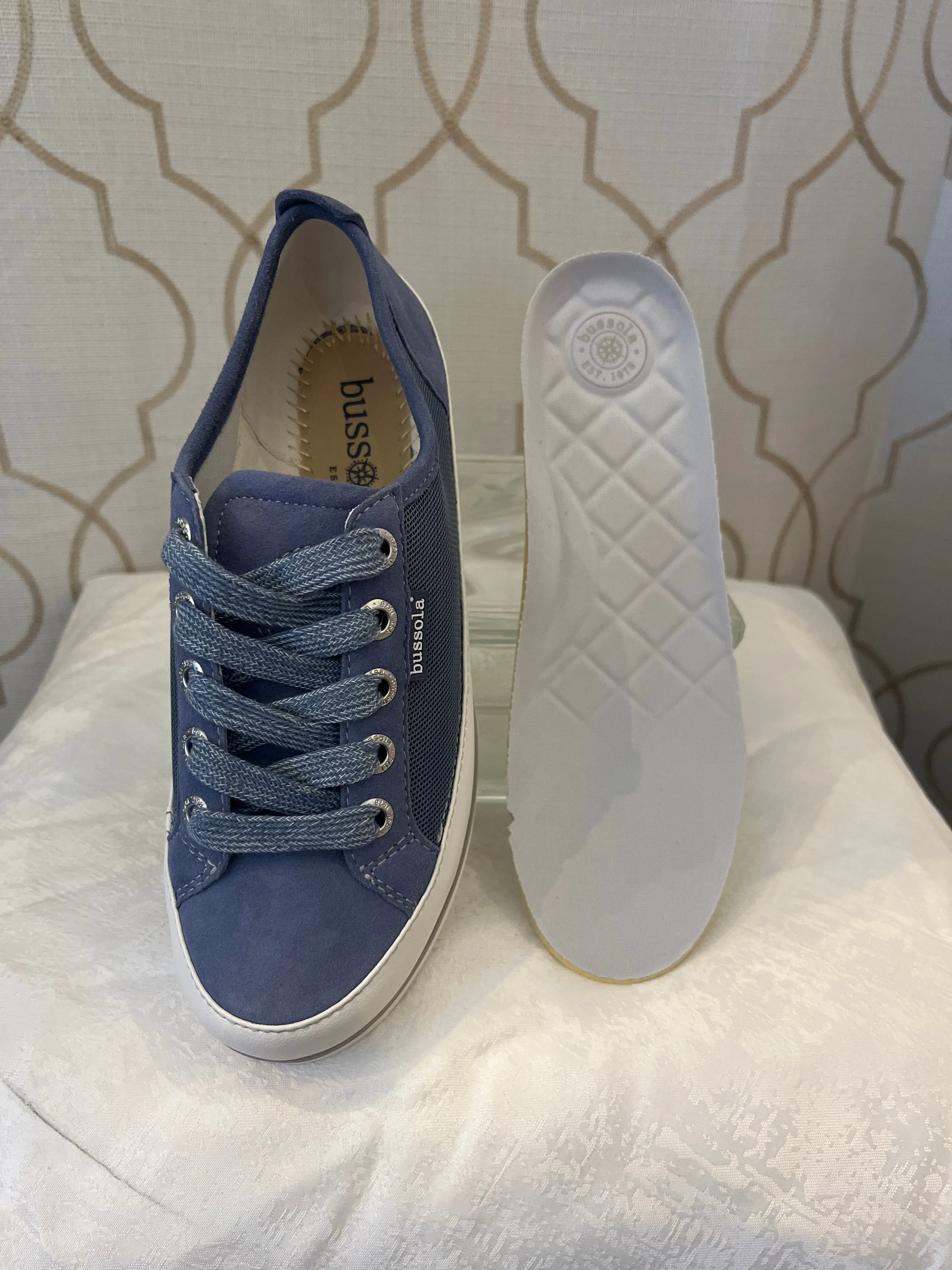 BUSSOLA KAETHE HEAVEN BLUE SUEDE AND MESH LACE UP SNEAKER