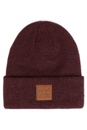 C.C Heather Knit Suede Patch Beanie Winter Hat