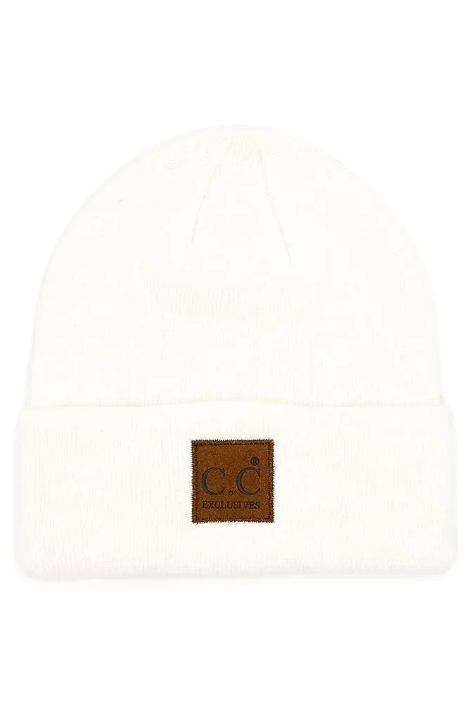 C.C Heather Knit Suede Patch Beanie Winter Hat
