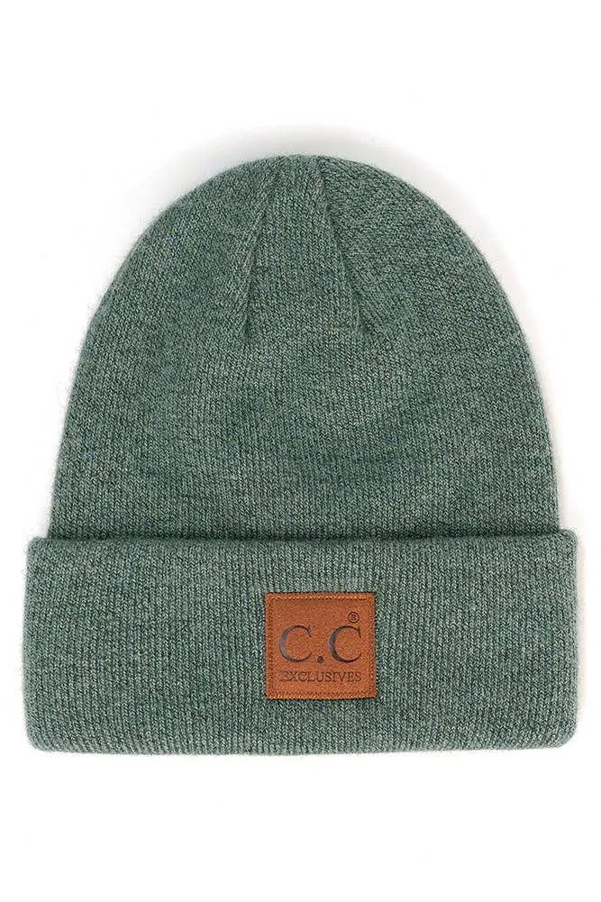 C.C Heather Knit Suede Patch Beanie Winter Hat