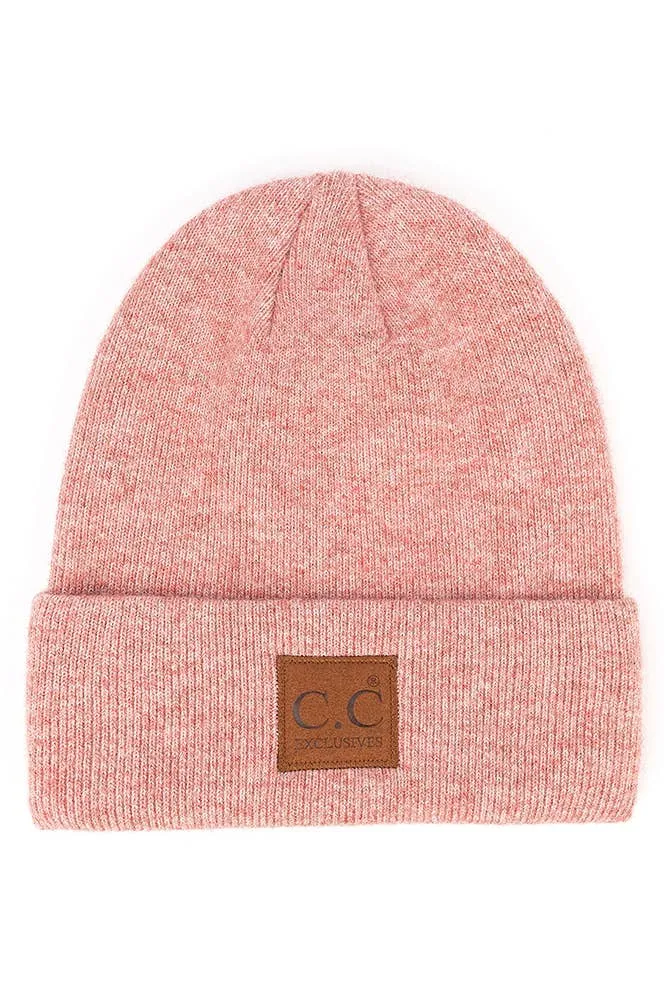 C.C Heather Knit Suede Patch Beanie Winter Hat