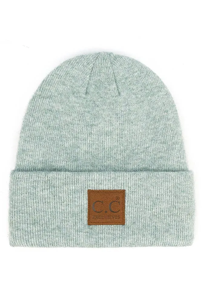C.C Heather Knit Suede Patch Beanie Winter Hat
