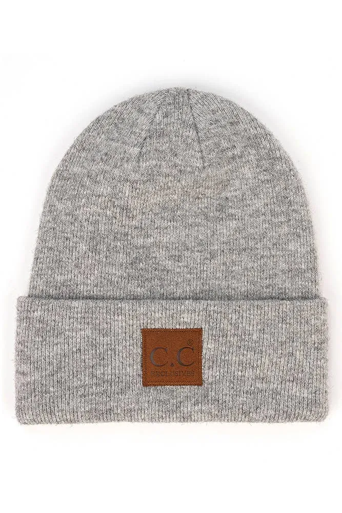 C.C Heather Knit Suede Patch Beanie Winter Hat