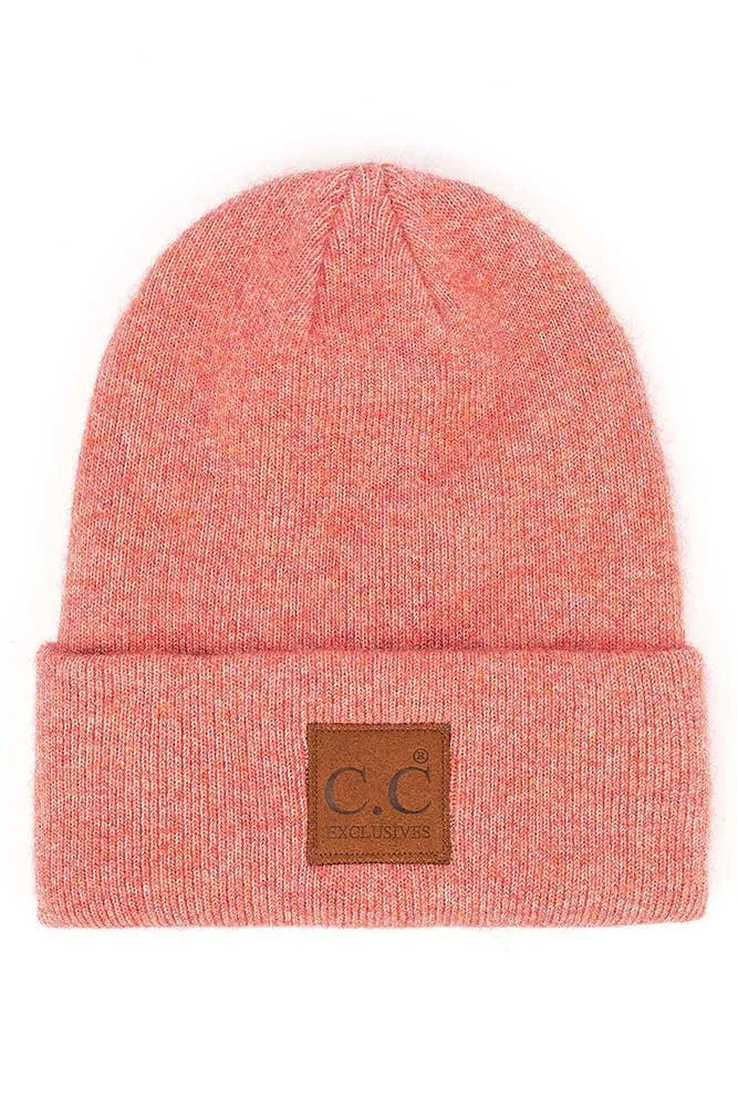 C.C Heather Knit Suede Patch Beanie Winter Hat