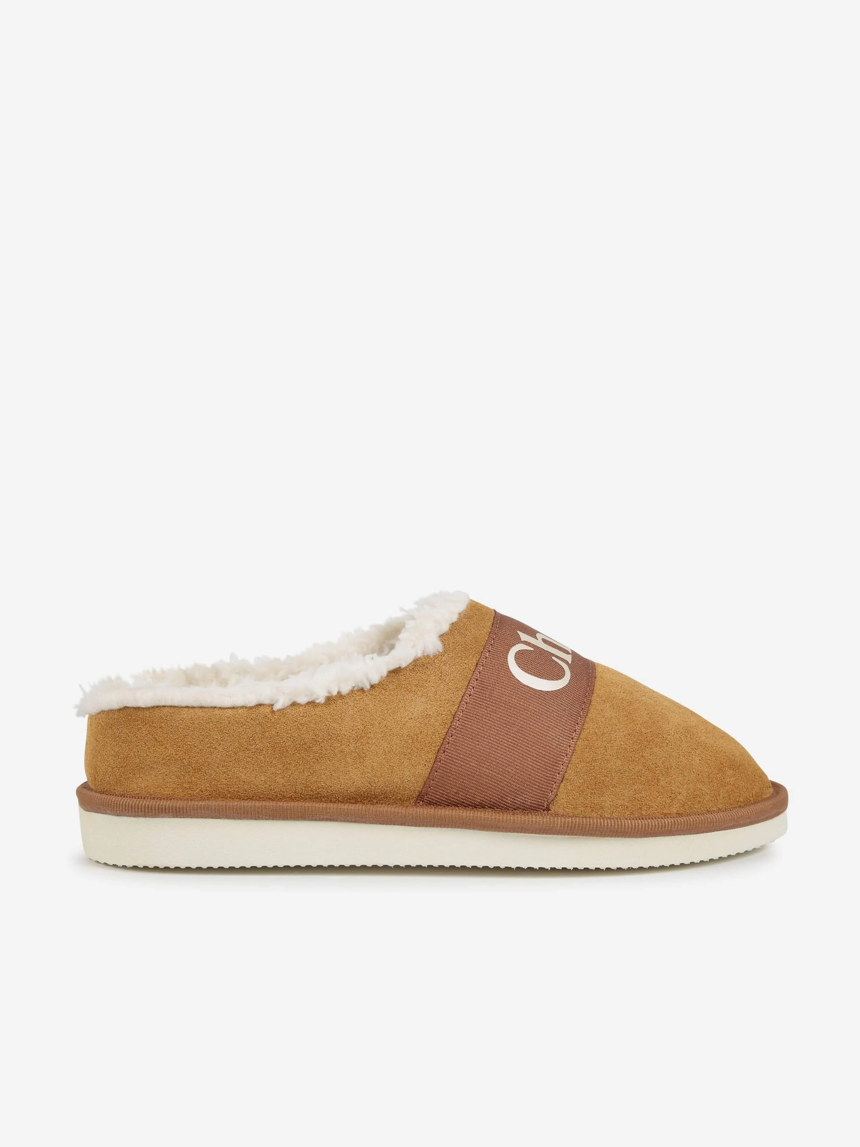 Chloé Girls Suede Logo Slippers in Brown