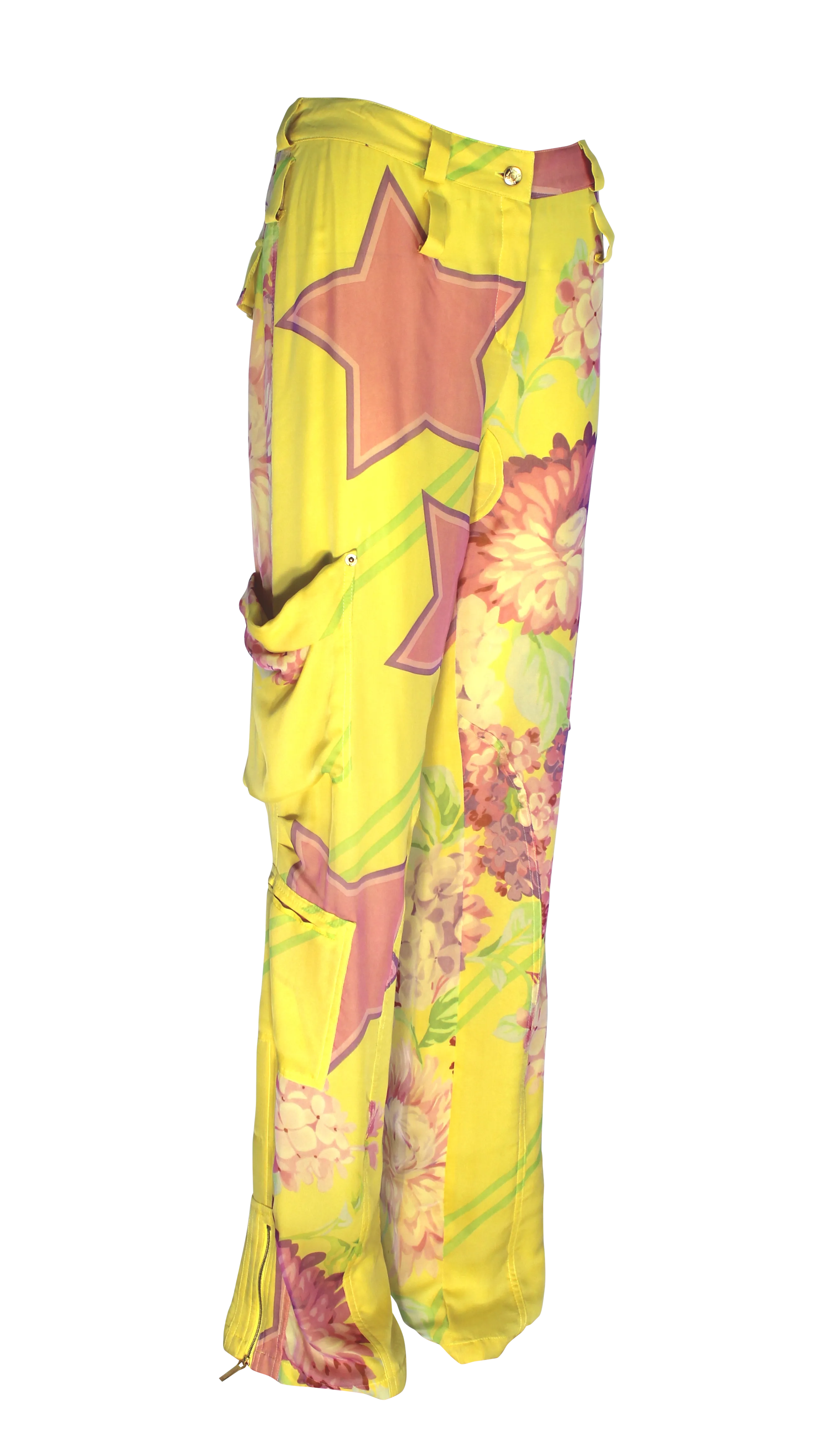 Christian Dior Yellow Star, Silk Cargo Printed Pants, AW03, 32 W