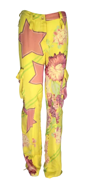 Christian Dior Yellow Star, Silk Cargo Printed Pants, AW03, 32 W