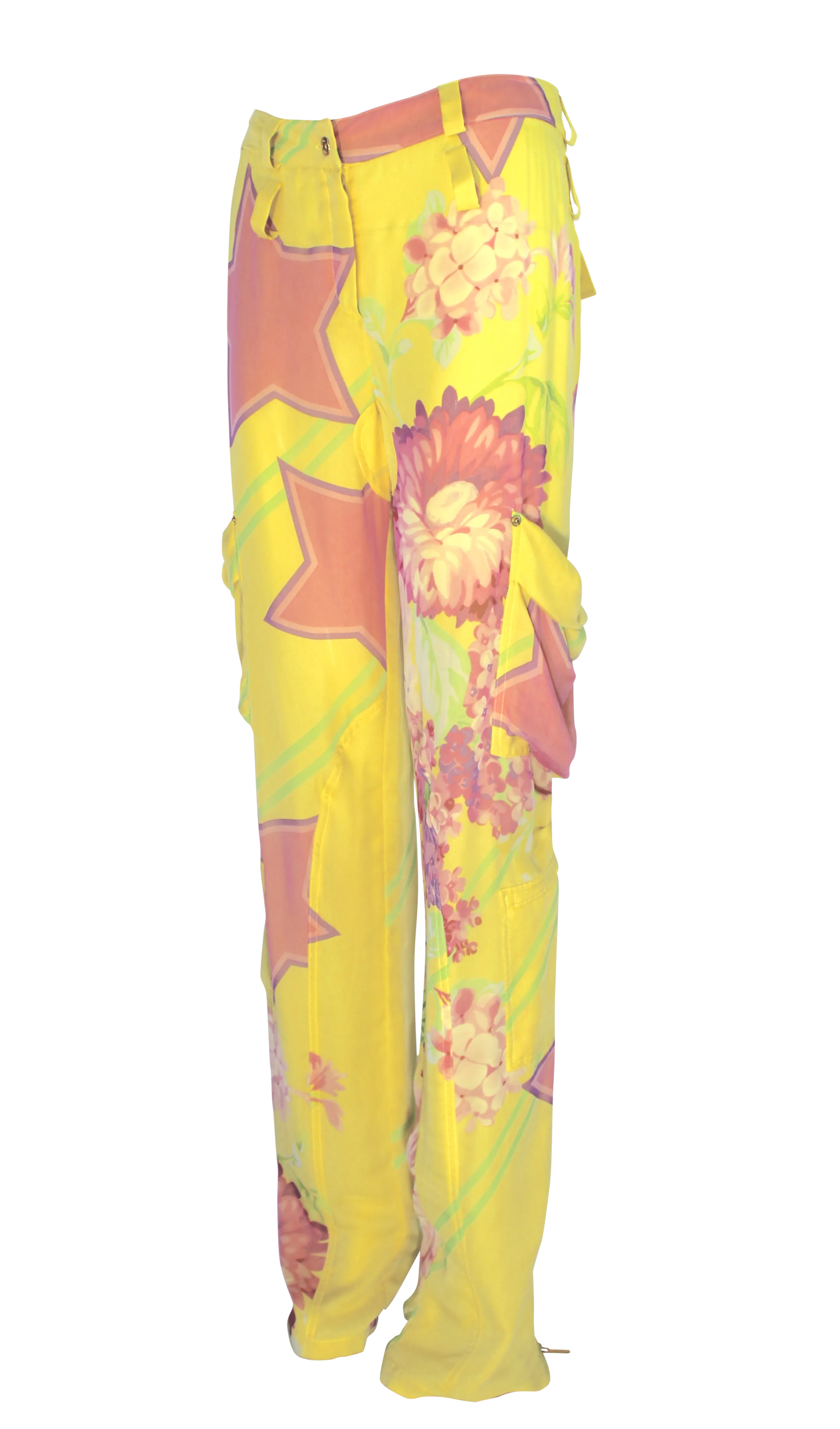 Christian Dior Yellow Star, Silk Cargo Printed Pants, AW03, 32 W