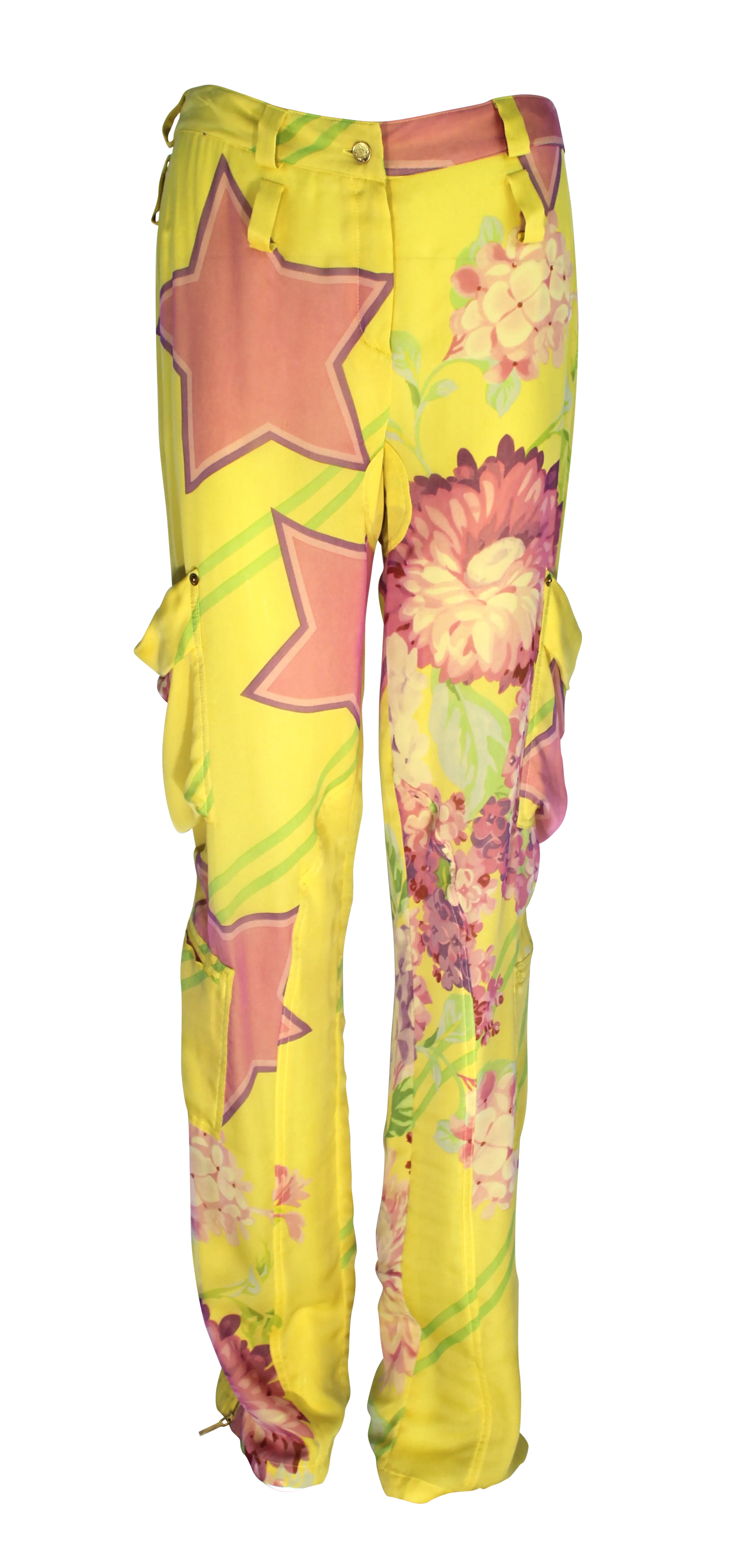 Christian Dior Yellow Star, Silk Cargo Printed Pants, AW03, 32 W