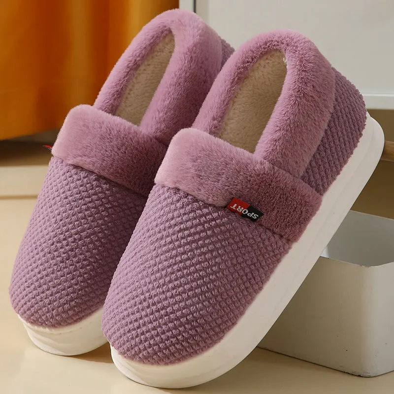 Cotton Shoes With Heel Winter Warm Thick Sole Plush Slippers Women Indoor Garden Outerwear Plus Velvet Slipper For Couple