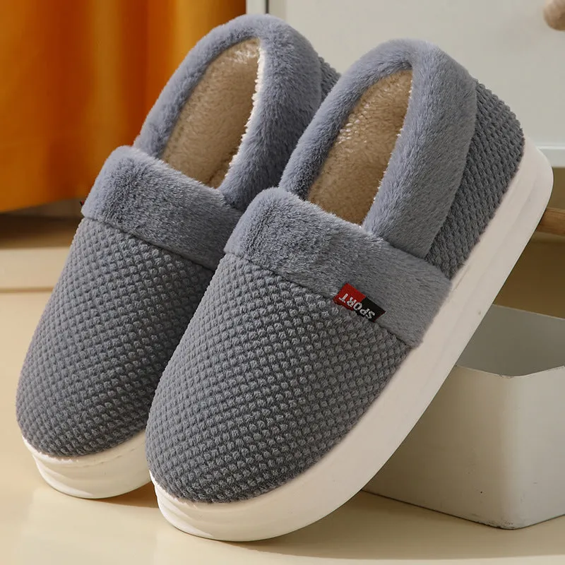 Cotton Shoes With Heel Winter Warm Thick Sole Plush Slippers Women Indoor Garden Outerwear Plus Velvet Slipper For Couple