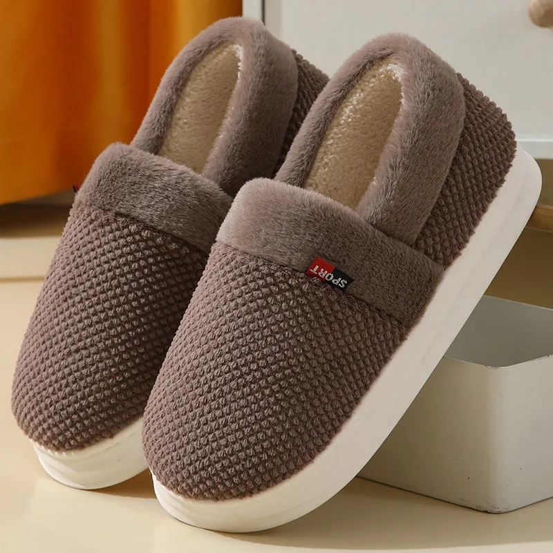 Cotton Shoes With Heel Winter Warm Thick Sole Plush Slippers Women Indoor Garden Outerwear Plus Velvet Slipper For Couple