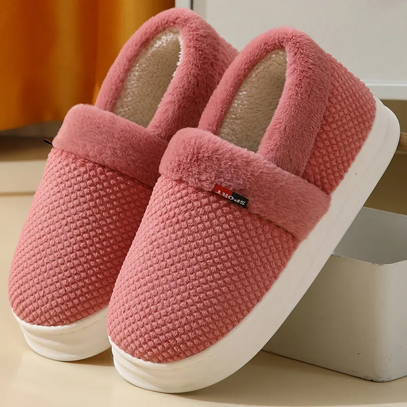 Cotton Shoes With Heel Winter Warm Thick Sole Plush Slippers Women Indoor Garden Outerwear Plus Velvet Slipper For Couple