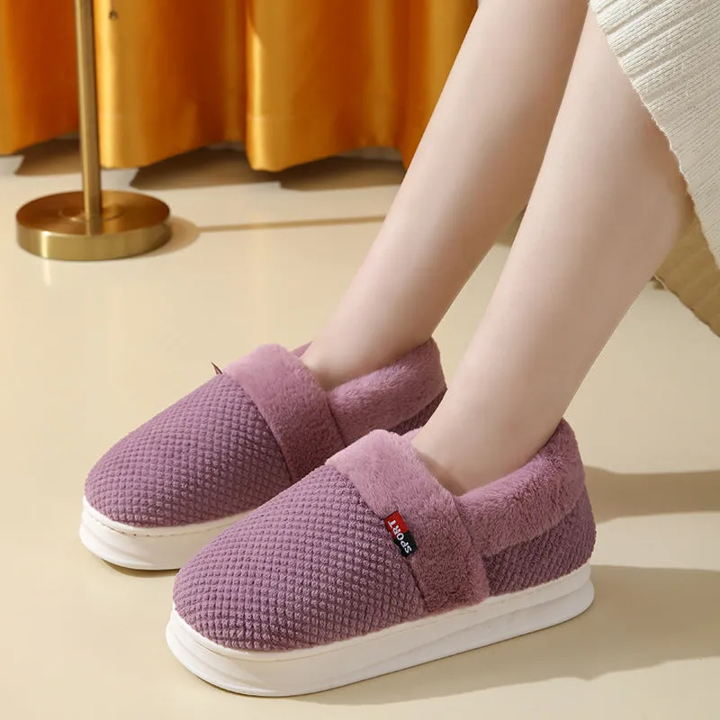 Cotton Shoes With Heel Winter Warm Thick Sole Plush Slippers Women Indoor Garden Outerwear Plus Velvet Slipper For Couple