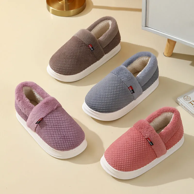 Cotton Shoes With Heel Winter Warm Thick Sole Plush Slippers Women Indoor Garden Outerwear Plus Velvet Slipper For Couple