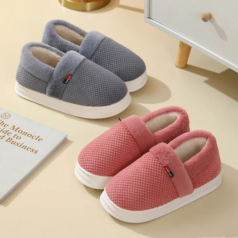 Cotton Shoes With Heel Winter Warm Thick Sole Plush Slippers Women Indoor Garden Outerwear Plus Velvet Slipper For Couple