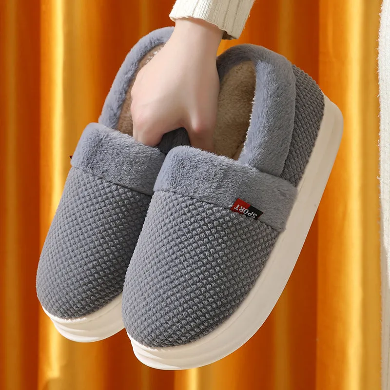 Cotton Shoes With Heel Winter Warm Thick Sole Plush Slippers Women Indoor Garden Outerwear Plus Velvet Slipper For Couple